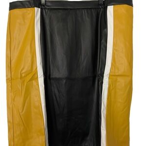 Black and Yellow Faux Leather Skirt